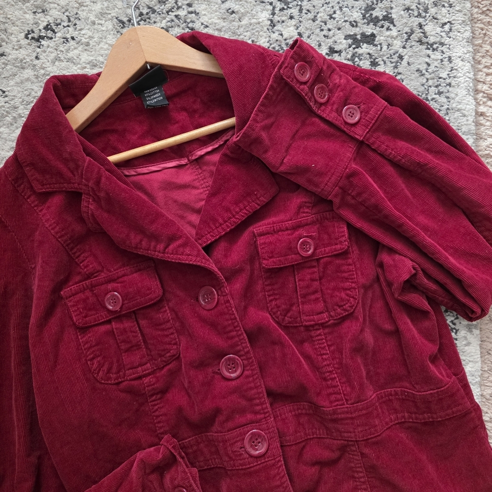 Vintage Corduroy Jacket Cotton Blend Womens L Red 90s Preppy Western